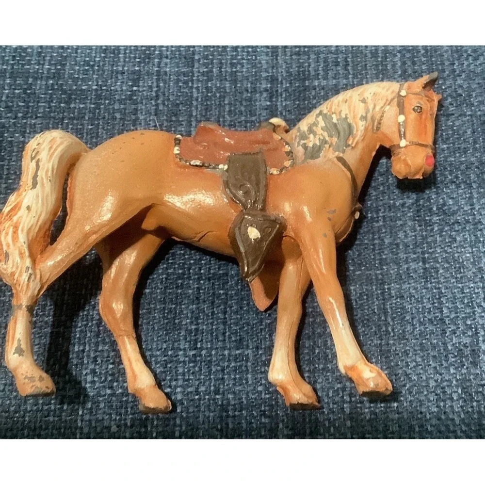 Vintage 1950s Painted Cast Metal Palomino Horse Toy Figure Japan Rare!